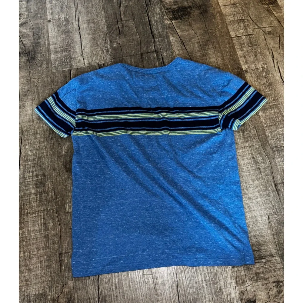 Cat & Jack Boys Blue Heathered Striped Pocket T-Shirt L 10/12 Short Sleeve‎ Crew